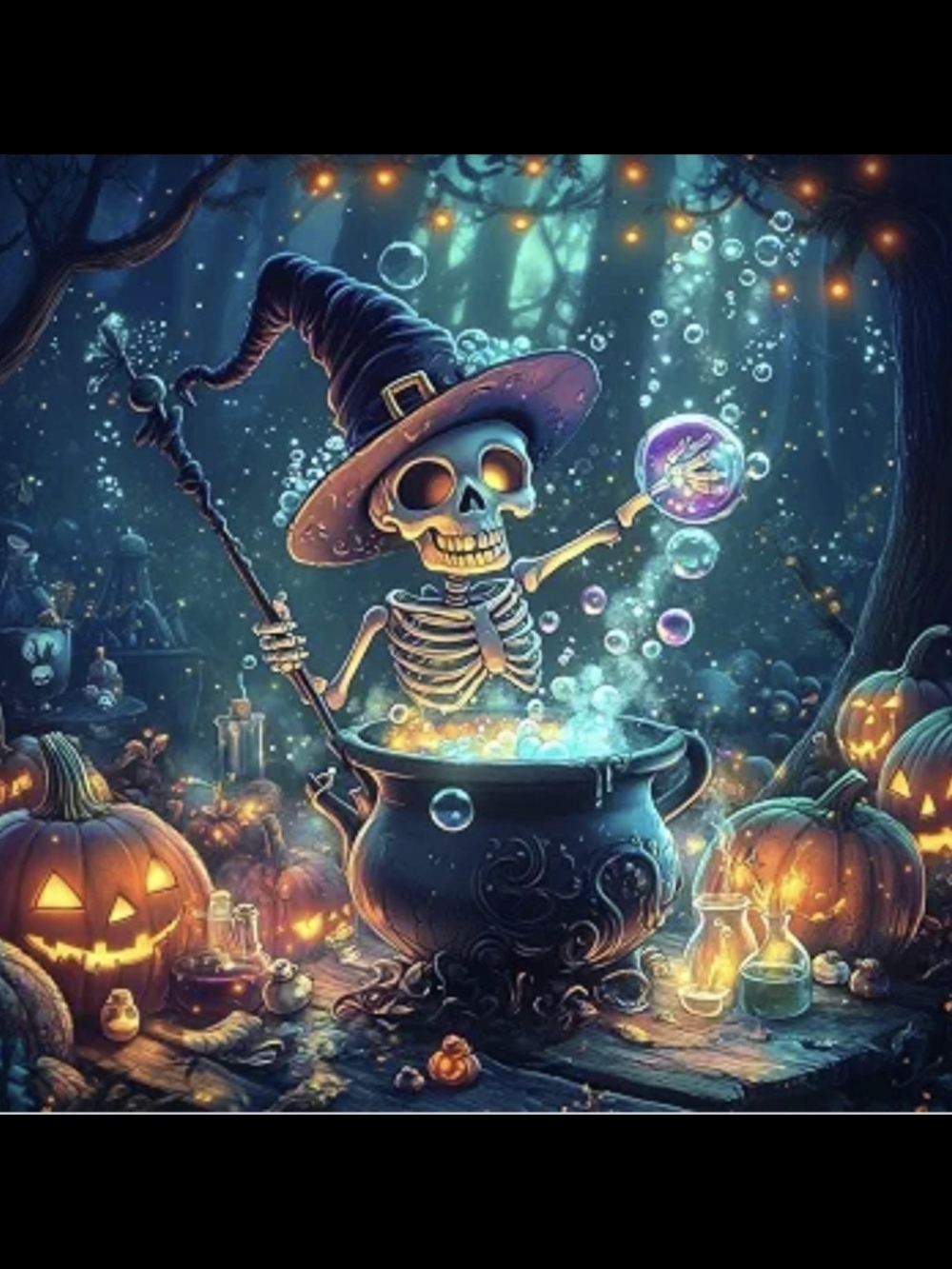 Halloween Skeleton Witch Cauldron Bubbles Pumpkins 5D Diamond Painting Kit New